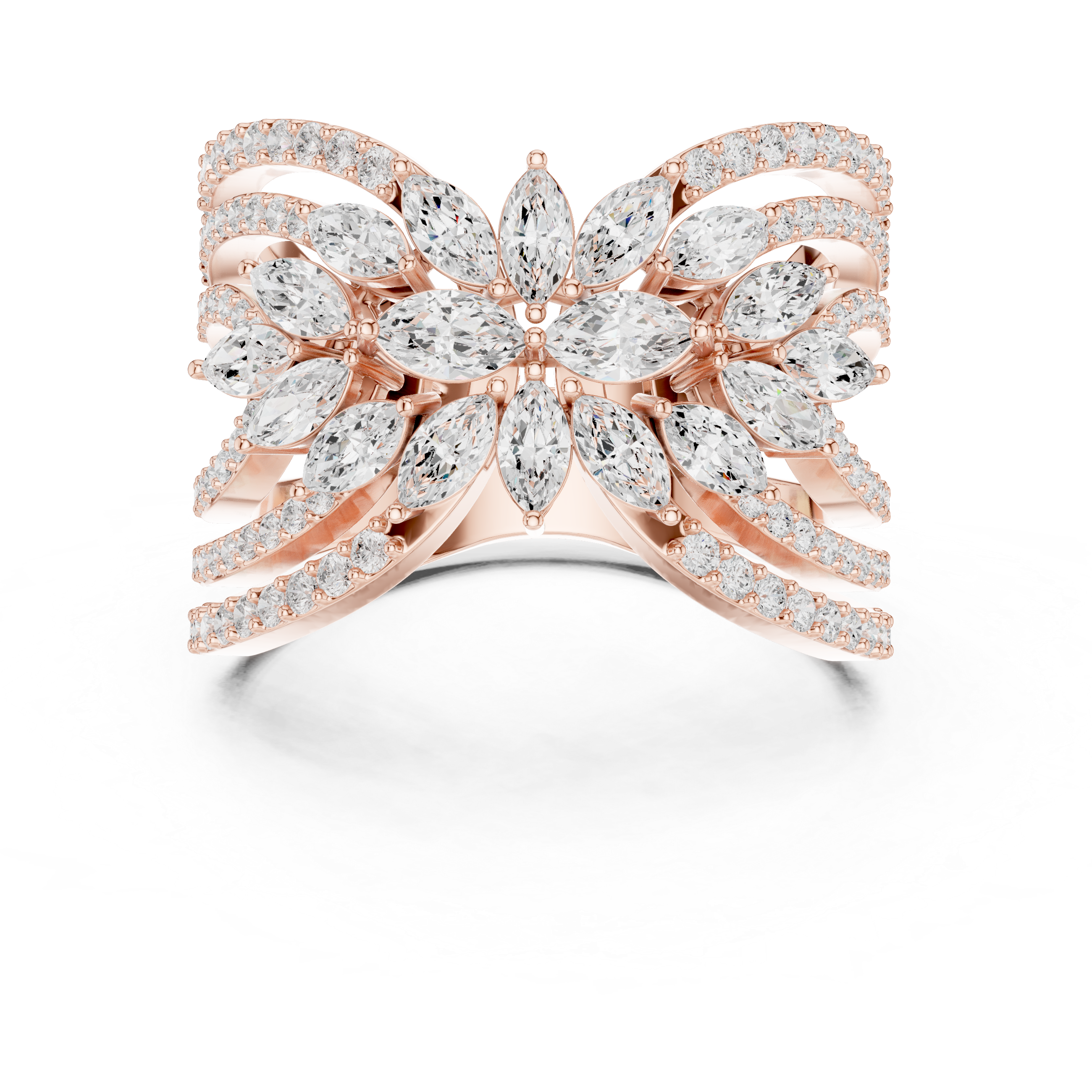Luxury Marquise Diamond Butterfly Ring – Multi-Row Statement Cocktail Ring