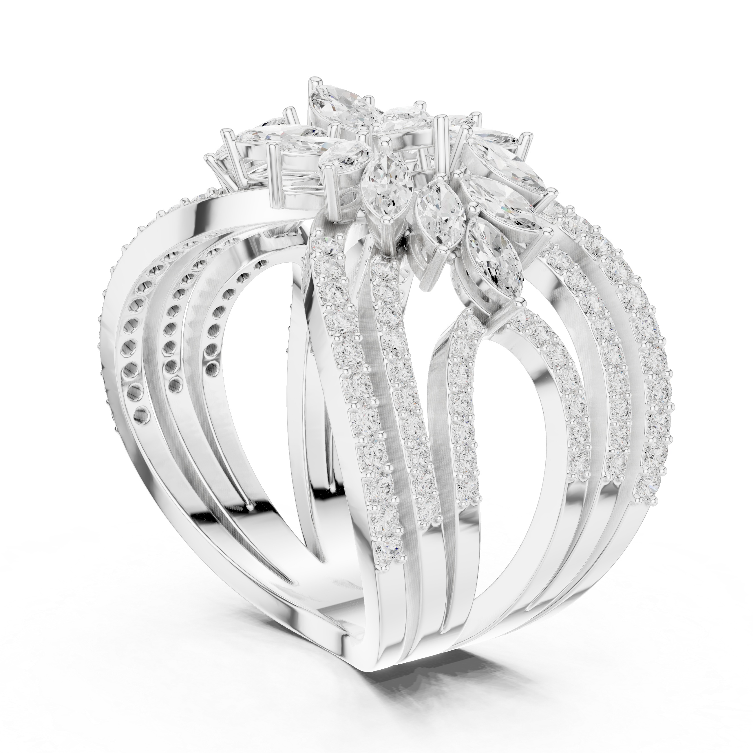 Luxury Marquise Diamond Butterfly Ring – Multi-Row Statement Cocktail Ring