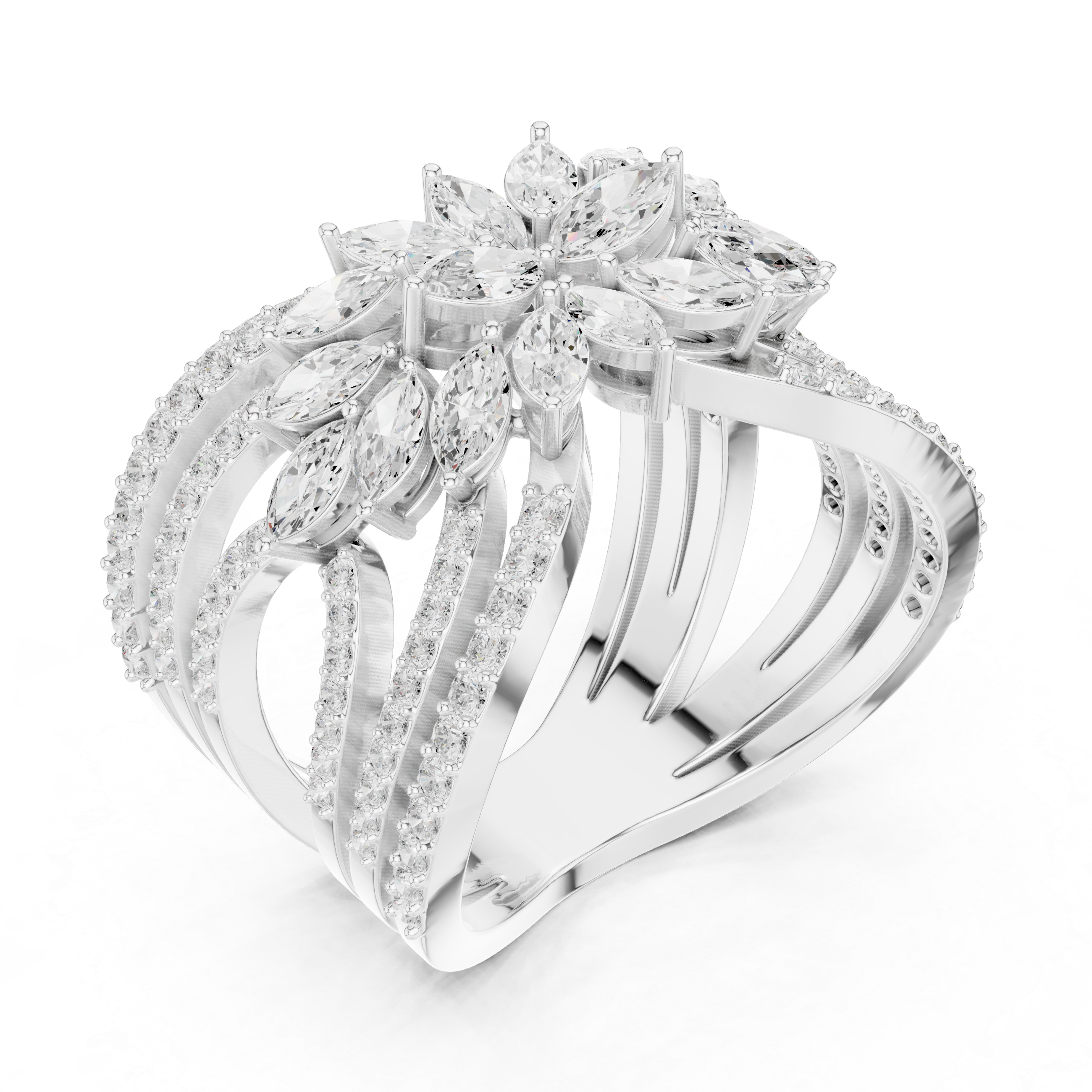 Luxury Marquise Diamond Butterfly Ring – Multi-Row Statement Cocktail Ring