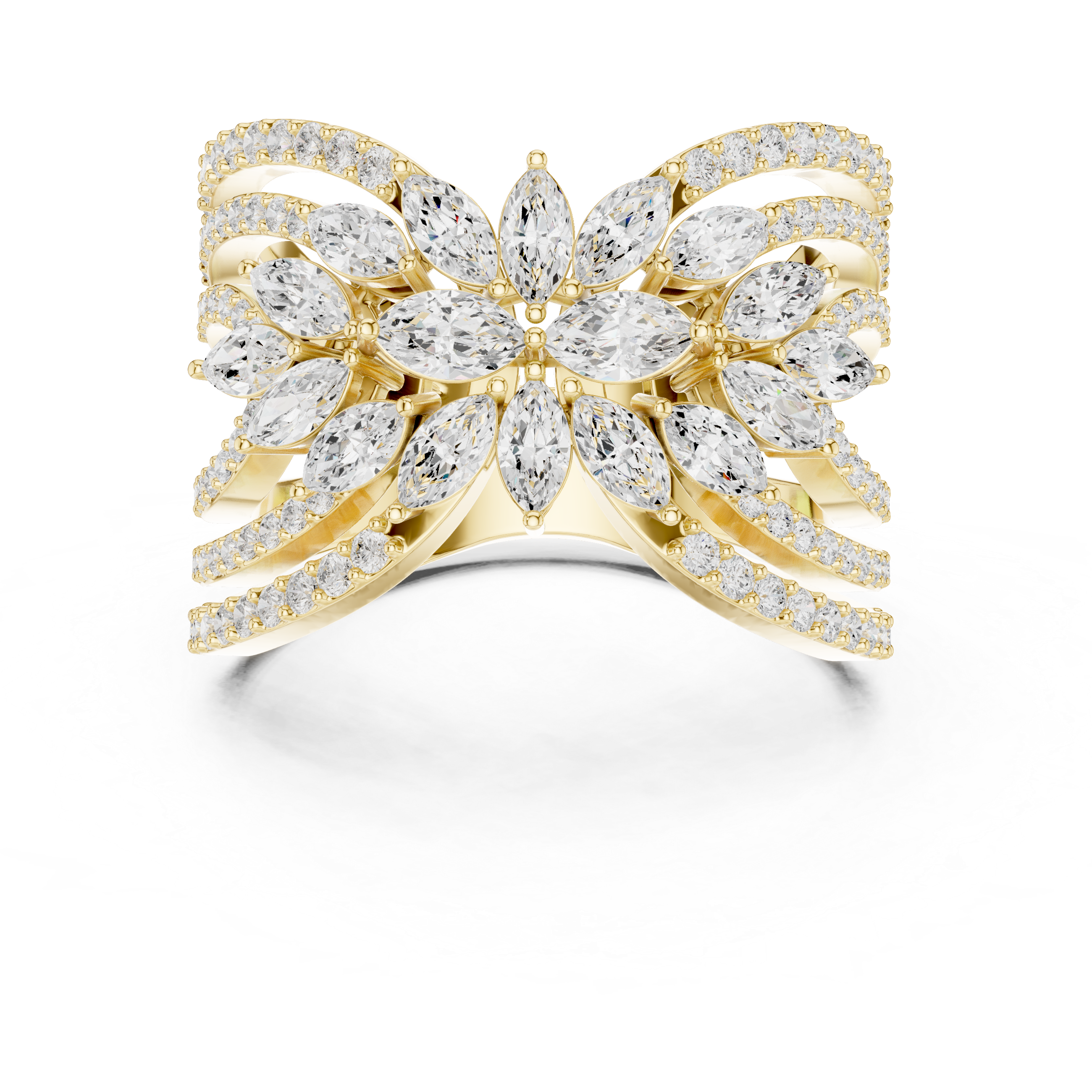 Luxury Marquise Diamond Butterfly Ring – Multi-Row Statement Cocktail Ring