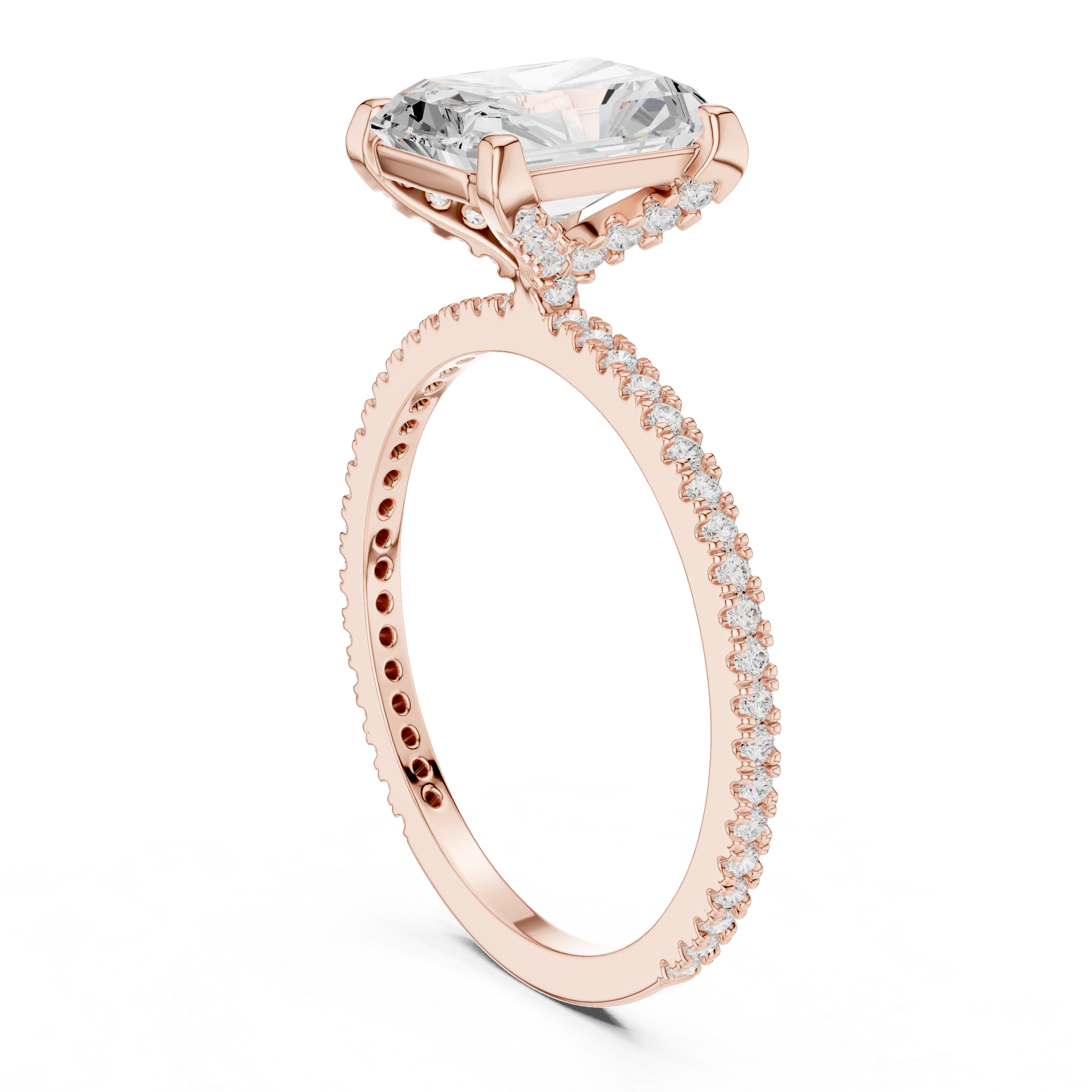 Radiant Cut Solitaire Engagement Ring with Pavé Diamond Band