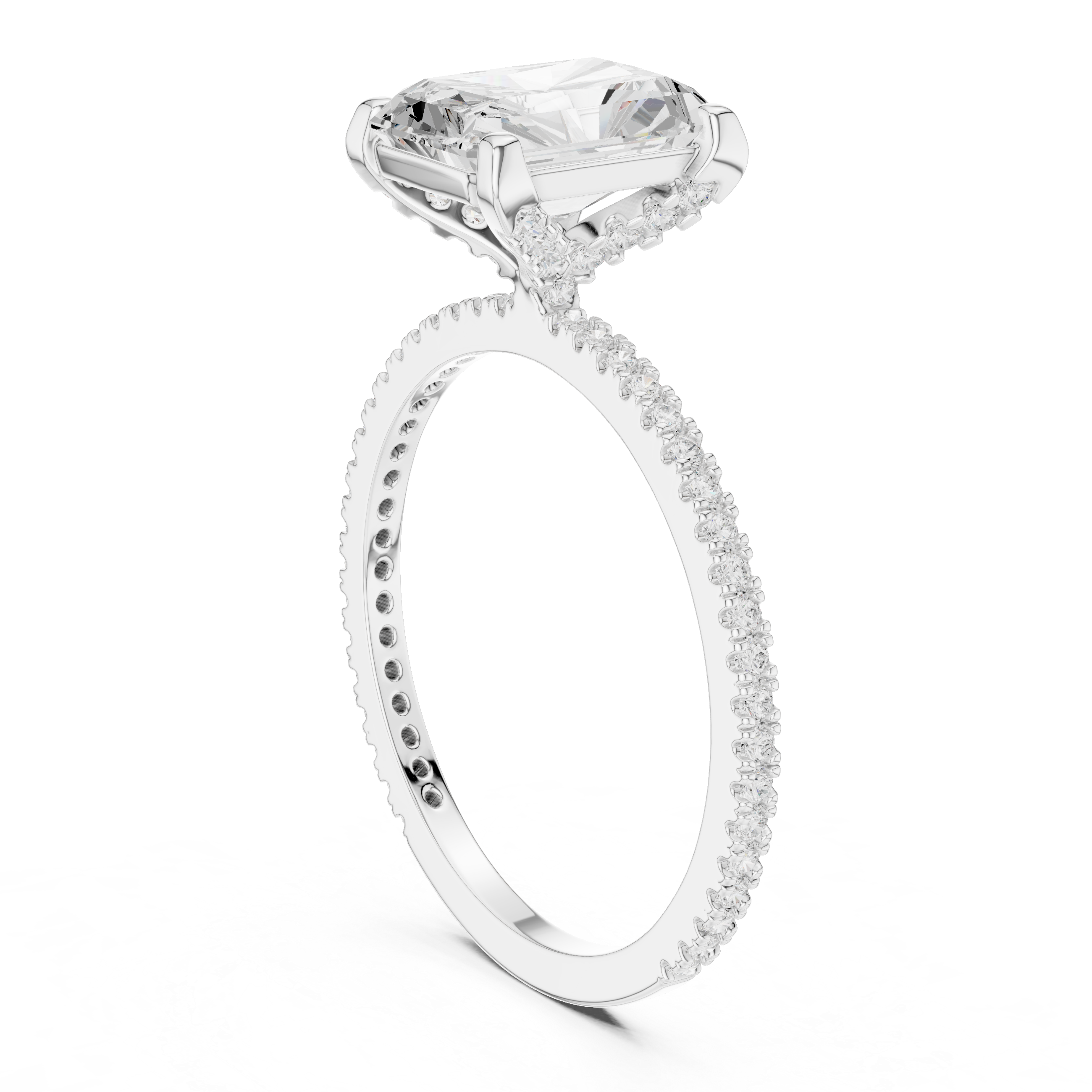 Radiant Cut Solitaire Engagement Ring with Pavé Diamond Band