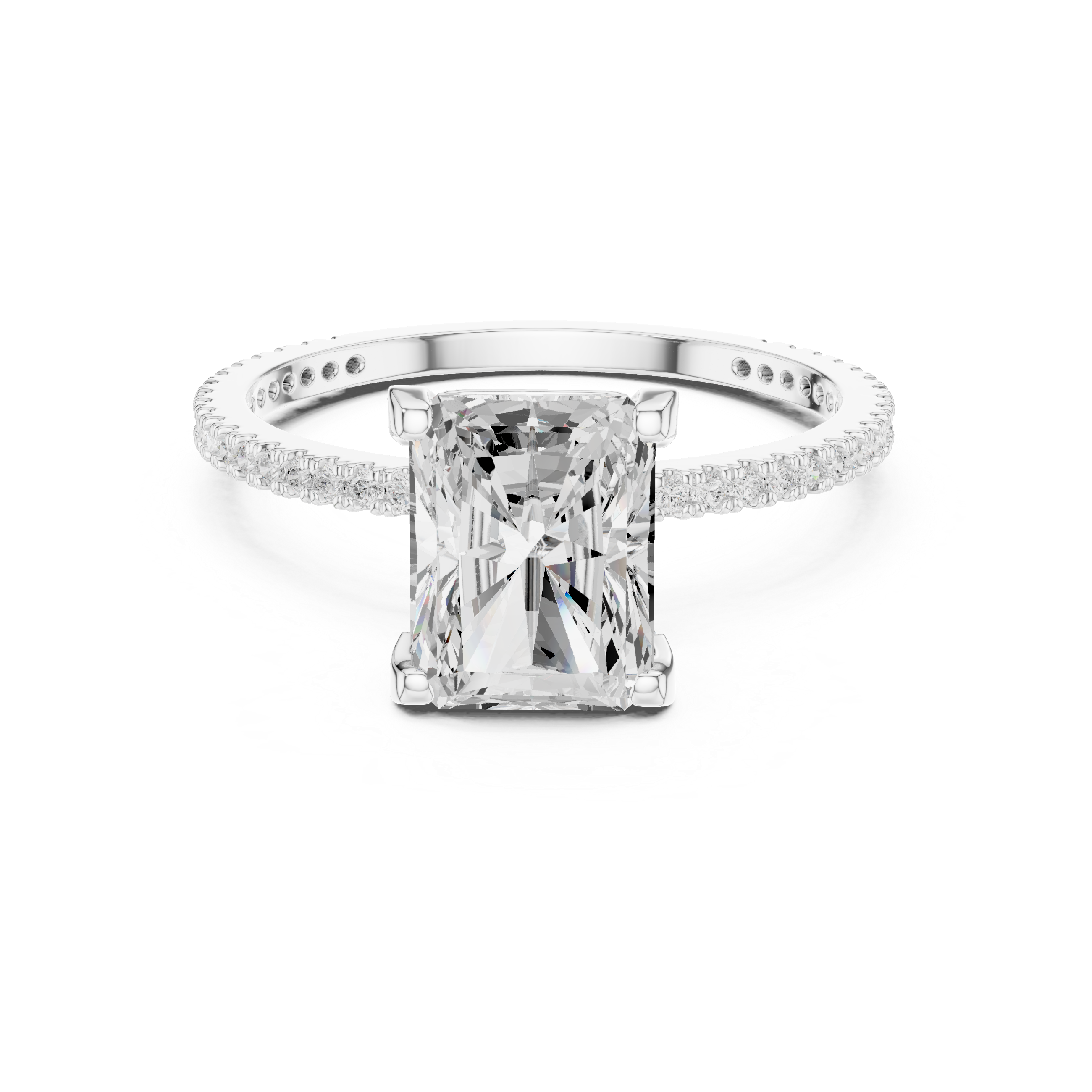 Radiant Cut Solitaire Engagement Ring with Pavé Diamond Band