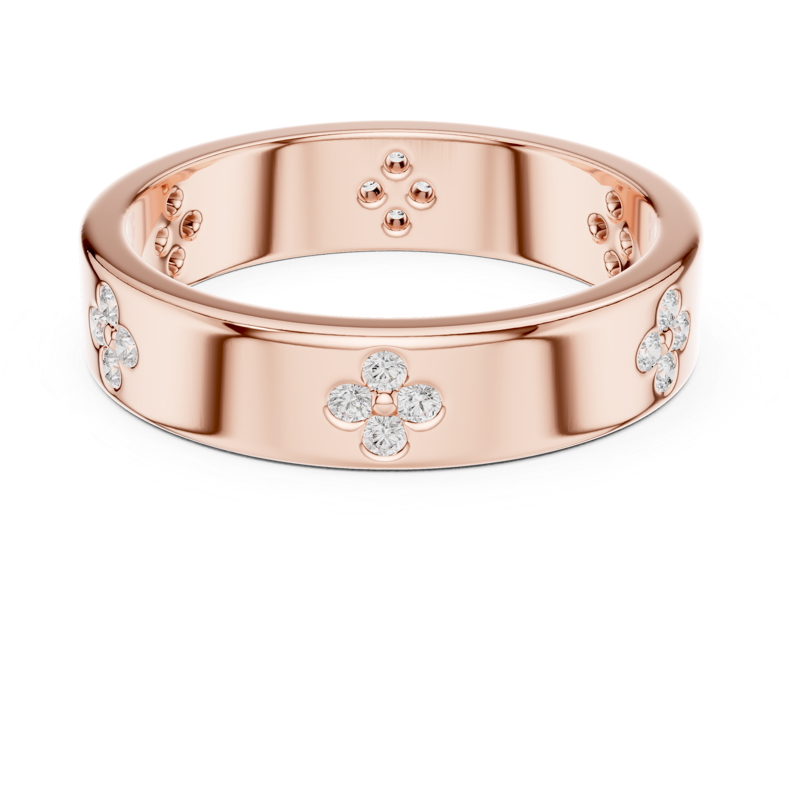 Diamond Flower Band Ring – Bezel Set Floral Wedding Band