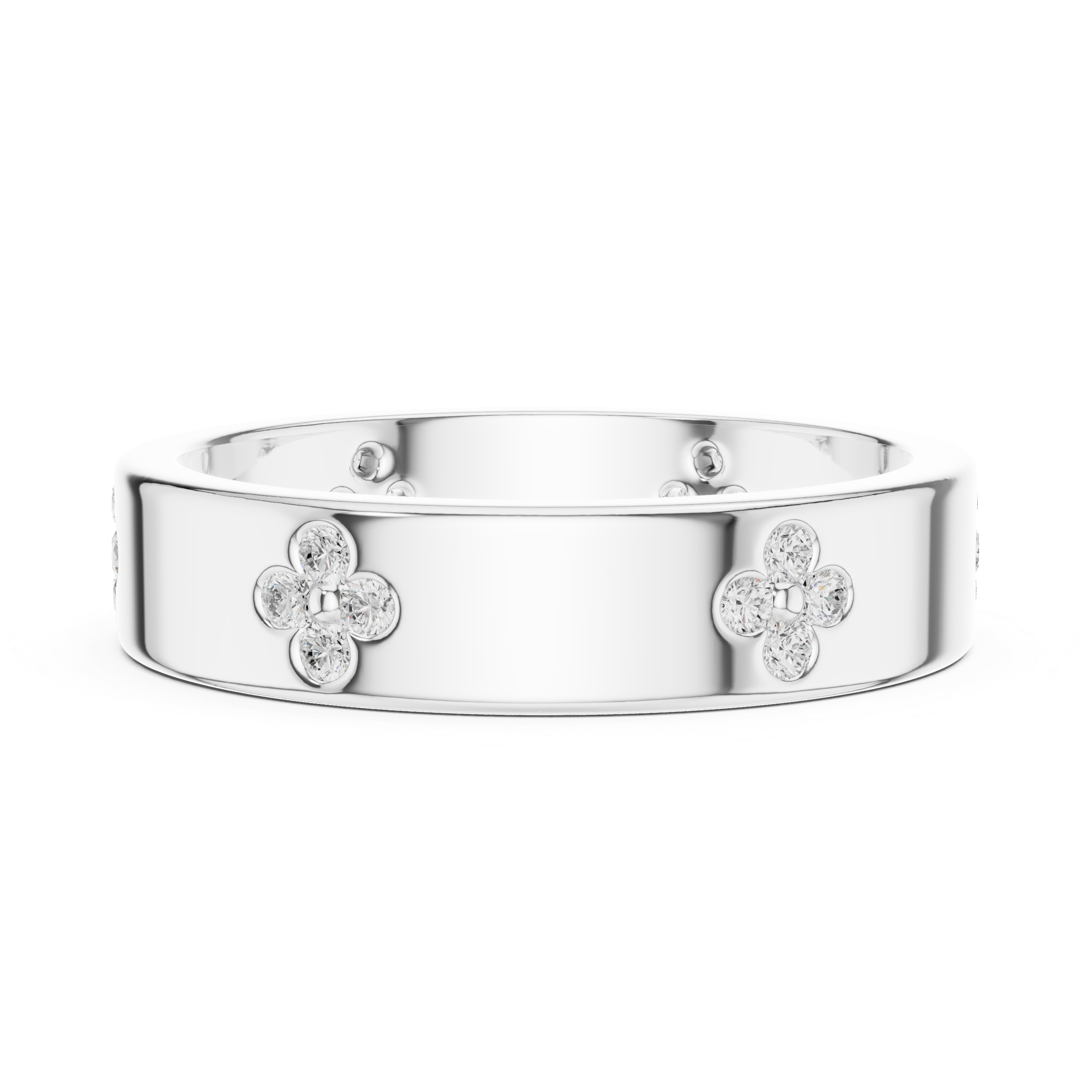 Diamond Flower Band Ring – Bezel Set Floral Wedding Band