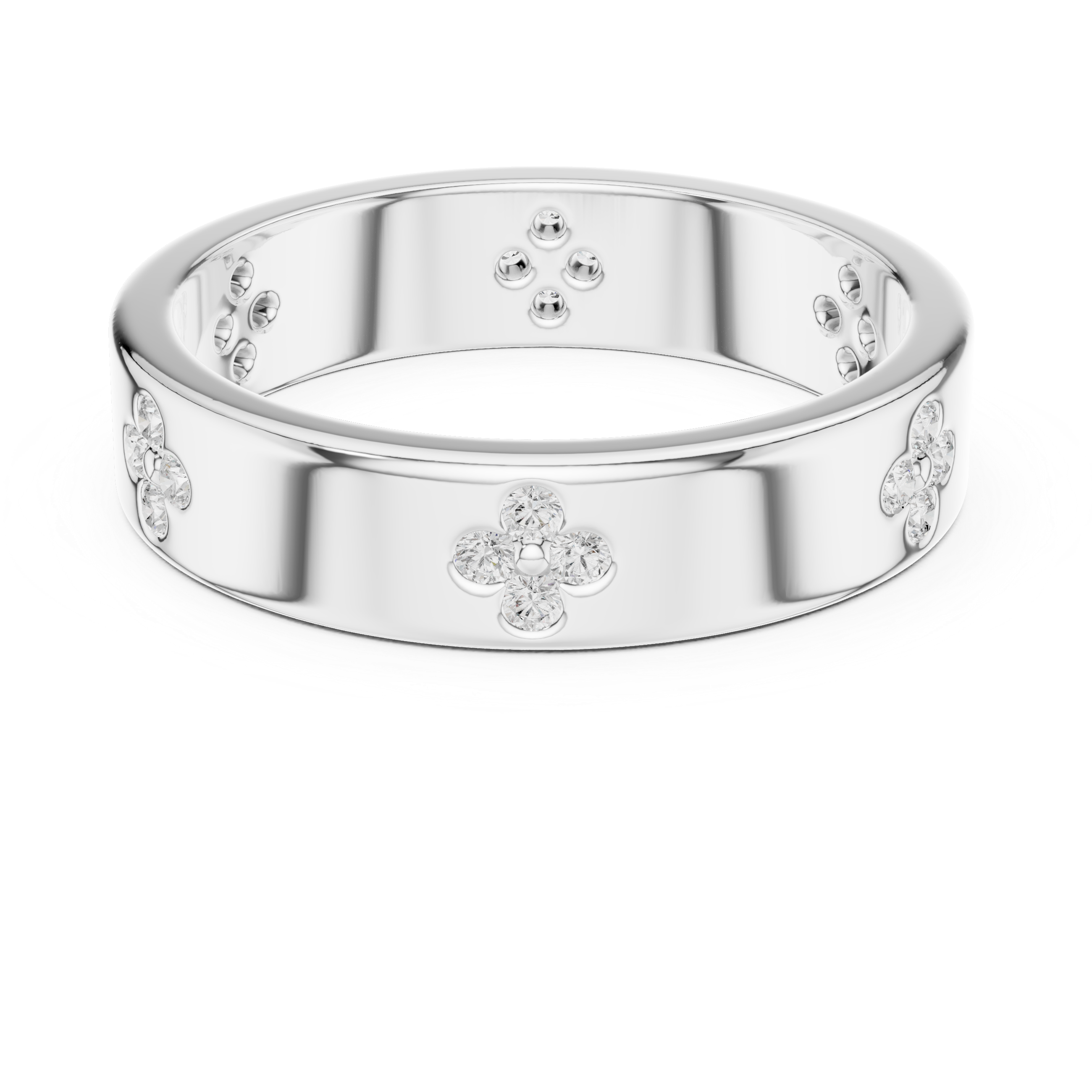 Diamond Flower Band Ring – Bezel Set Floral Wedding Band