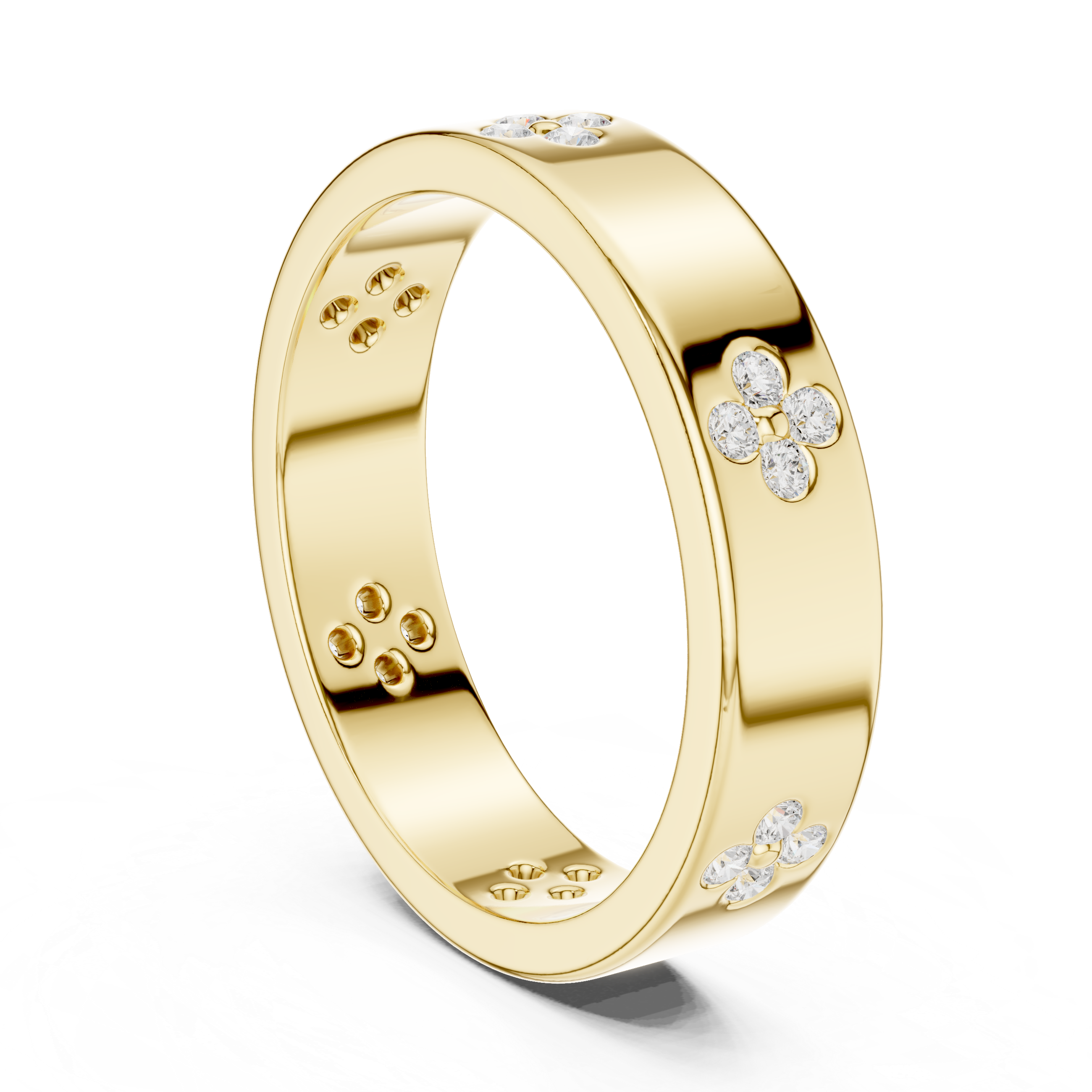 Diamond Flower Band Ring – Bezel Set Floral Wedding Band