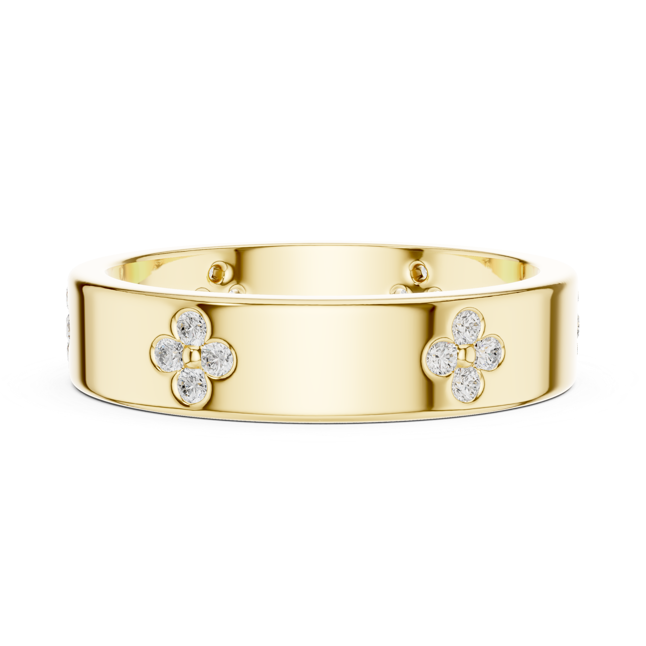 Diamond Flower Band Ring – Bezel Set Floral Wedding Band