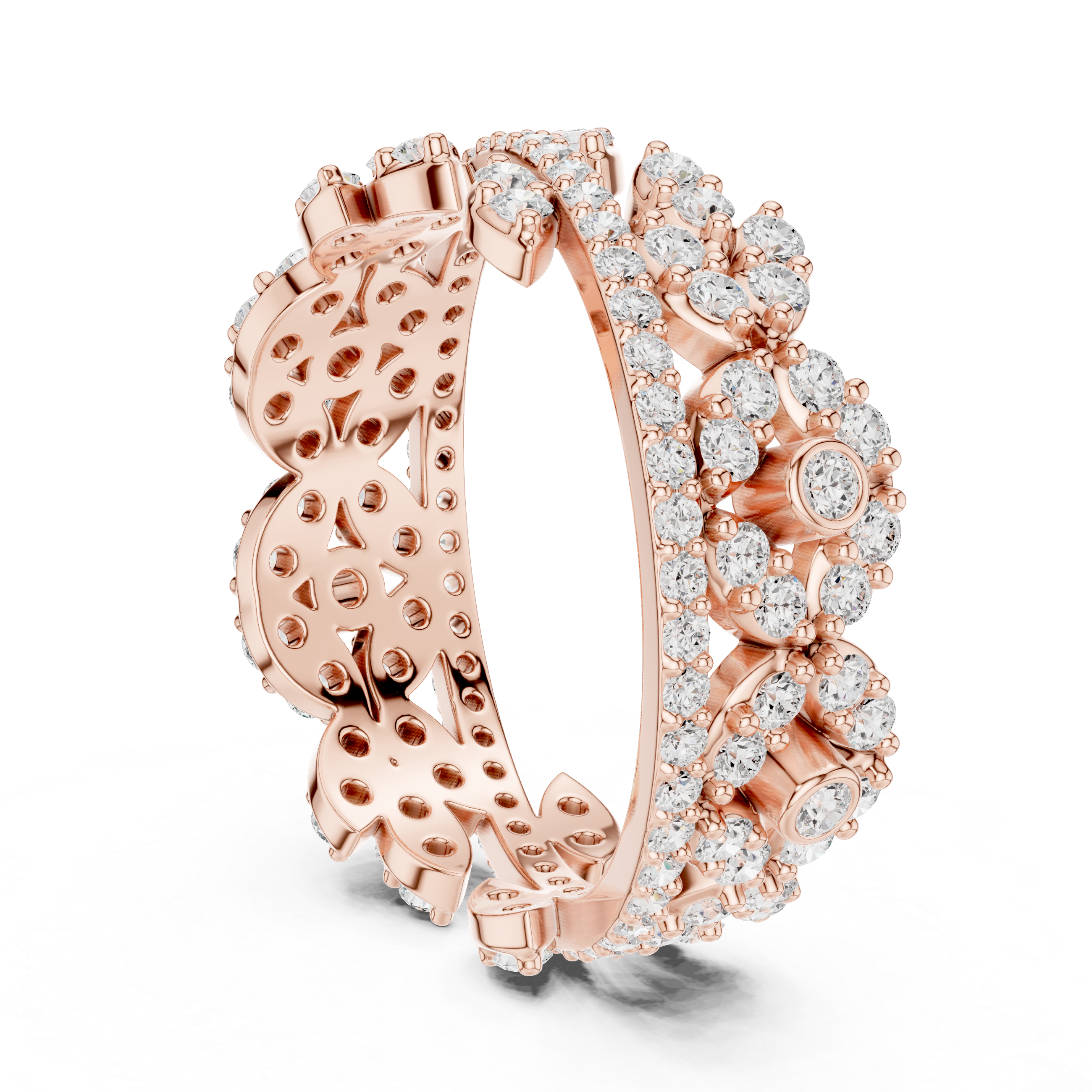Floral Diamond Eternity Band Ring – Vintage Inspired Openwork Statement Ring