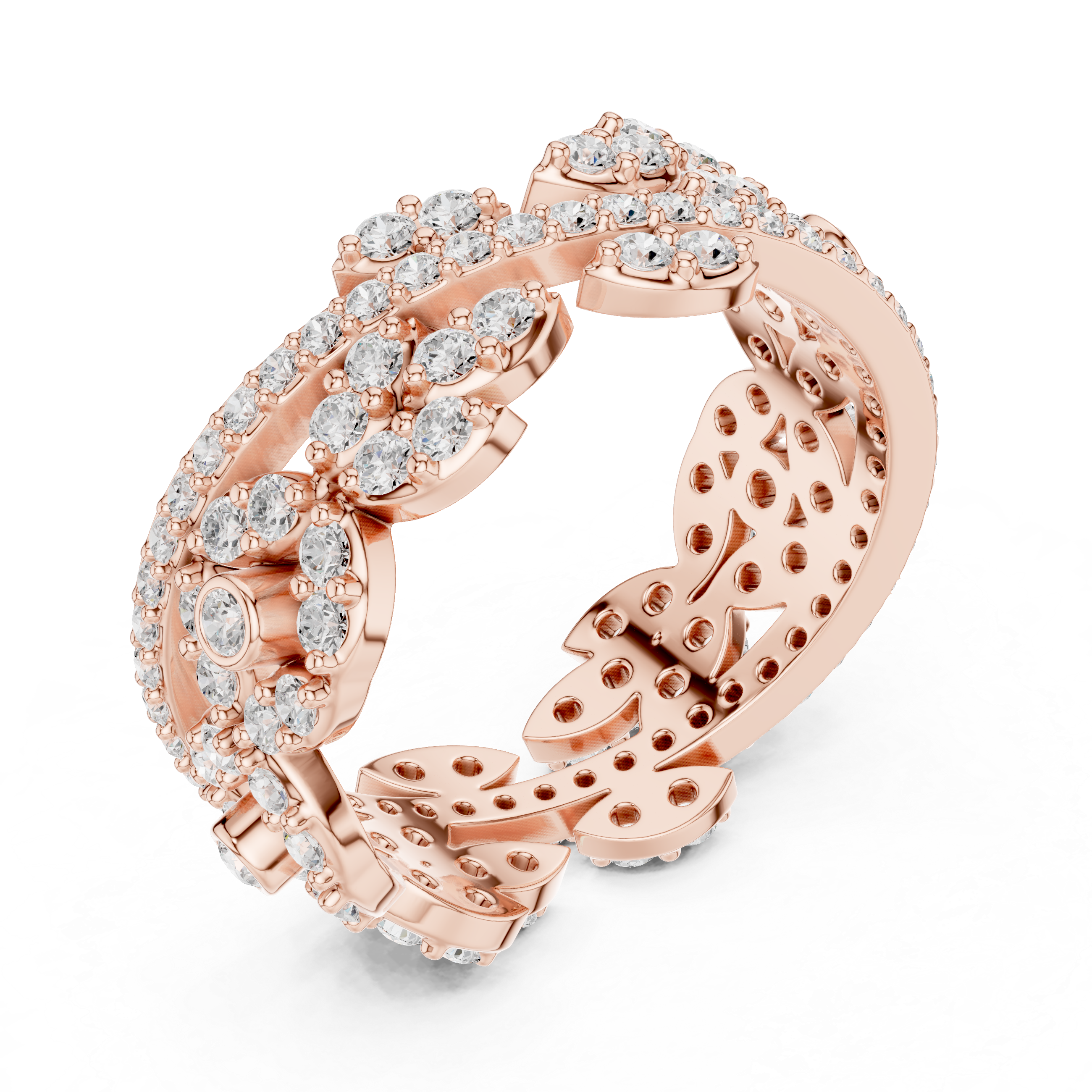 Floral Diamond Eternity Band Ring – Vintage Inspired Openwork Statement Ring