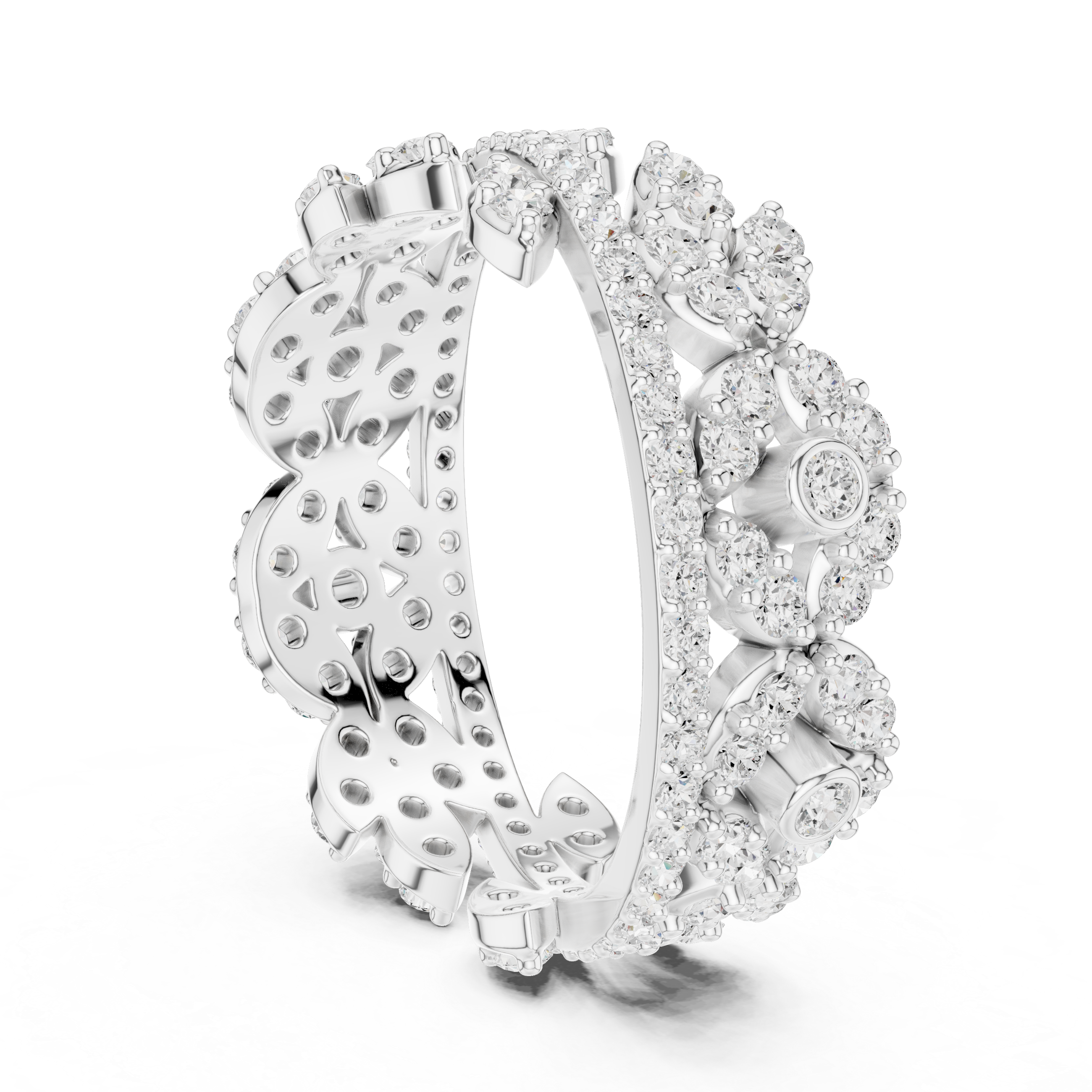 Floral Diamond Eternity Band Ring – Vintage Inspired Openwork Statement Ring