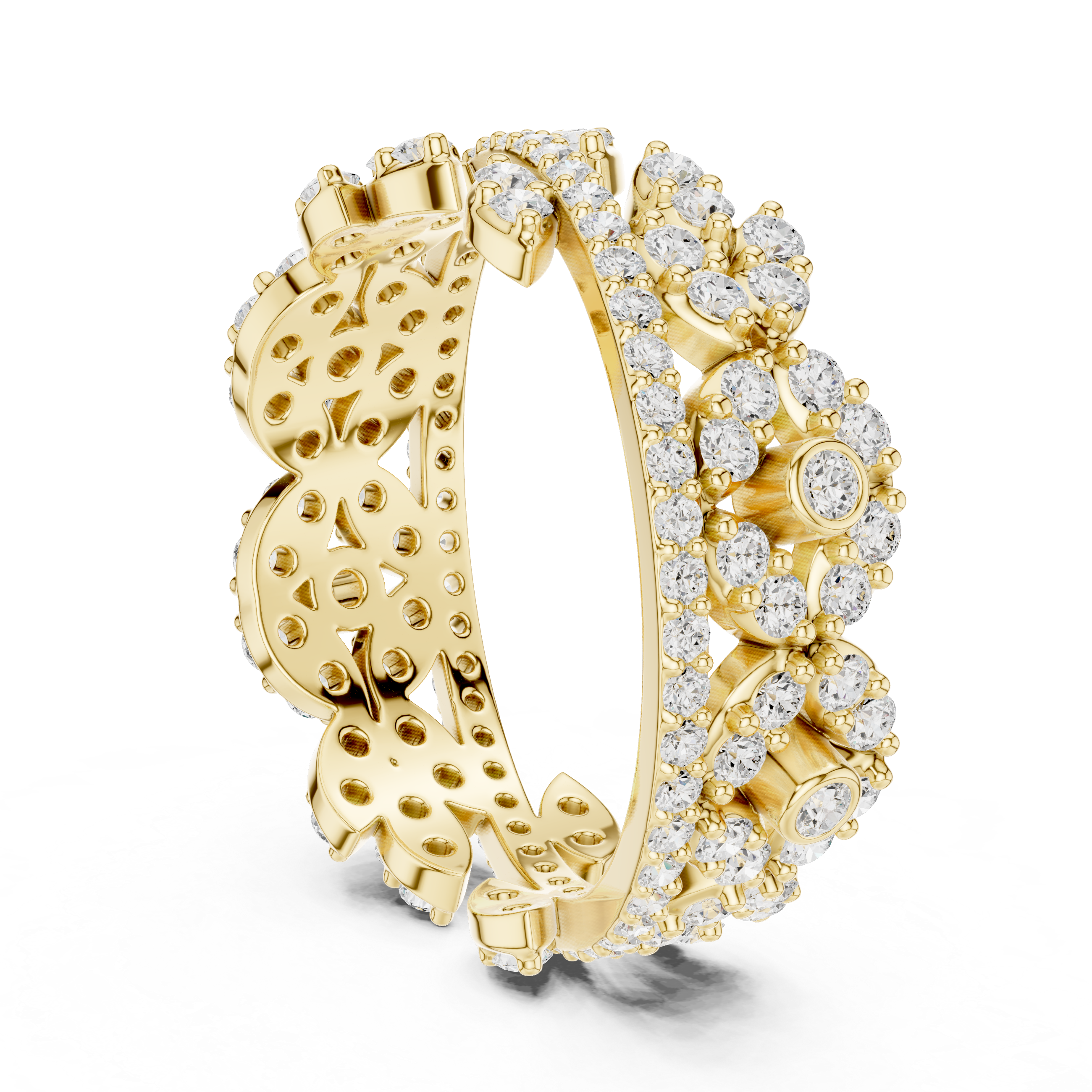 Floral Diamond Eternity Band Ring – Vintage Inspired Openwork Statement Ring