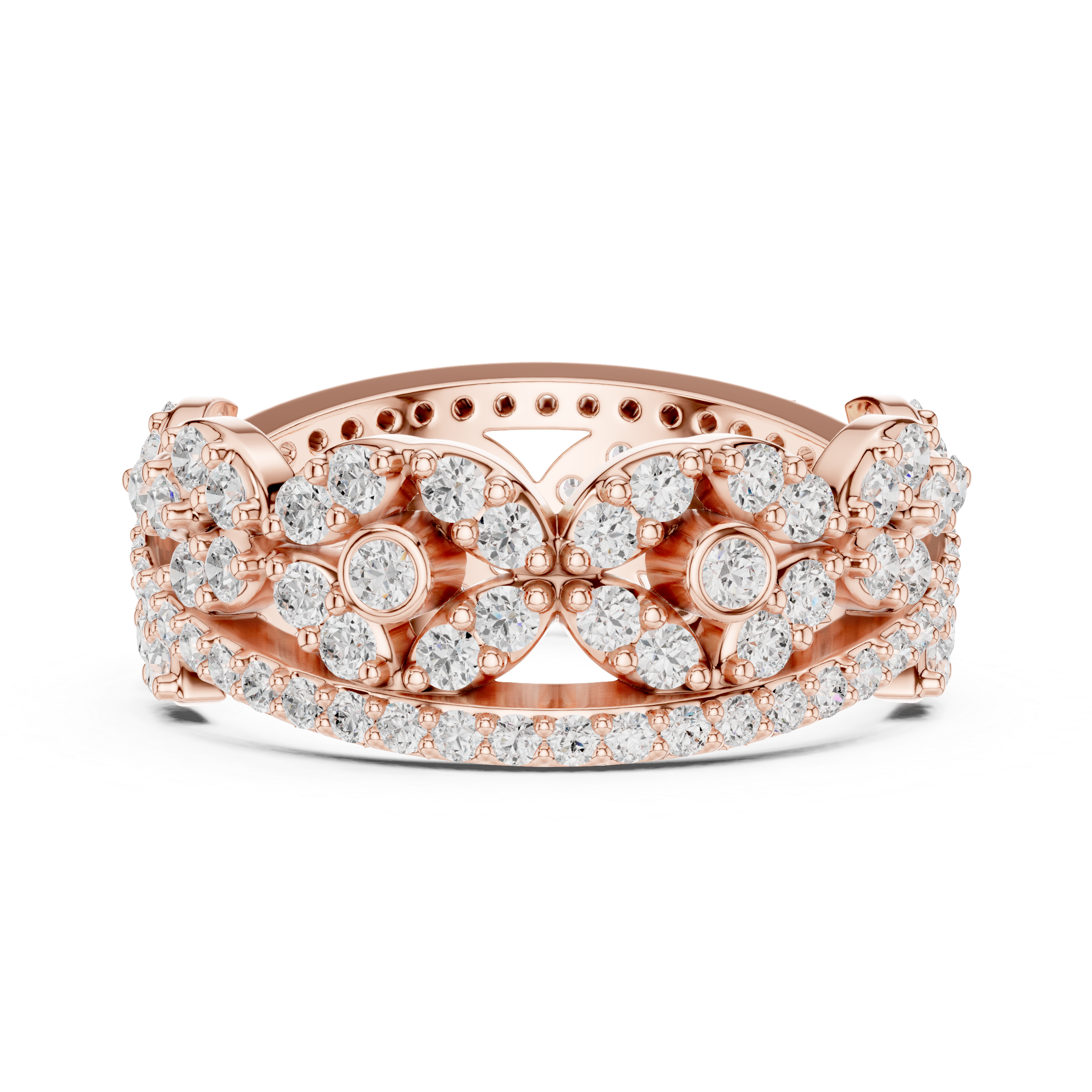 Floral Diamond Eternity Band Ring – Vintage Inspired Openwork Statement Ring