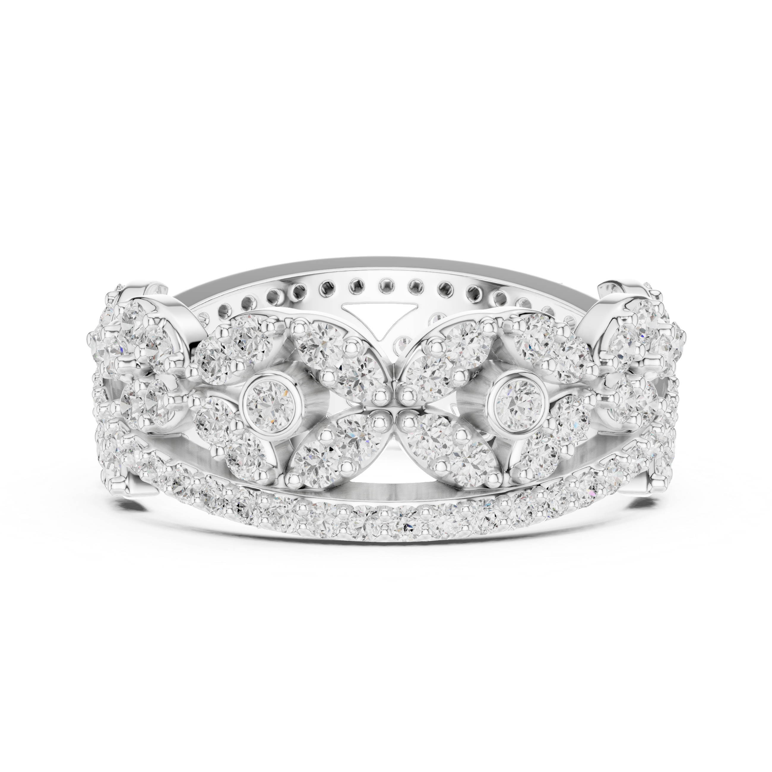 Floral Diamond Eternity Band Ring – Vintage Inspired Openwork Statement Ring